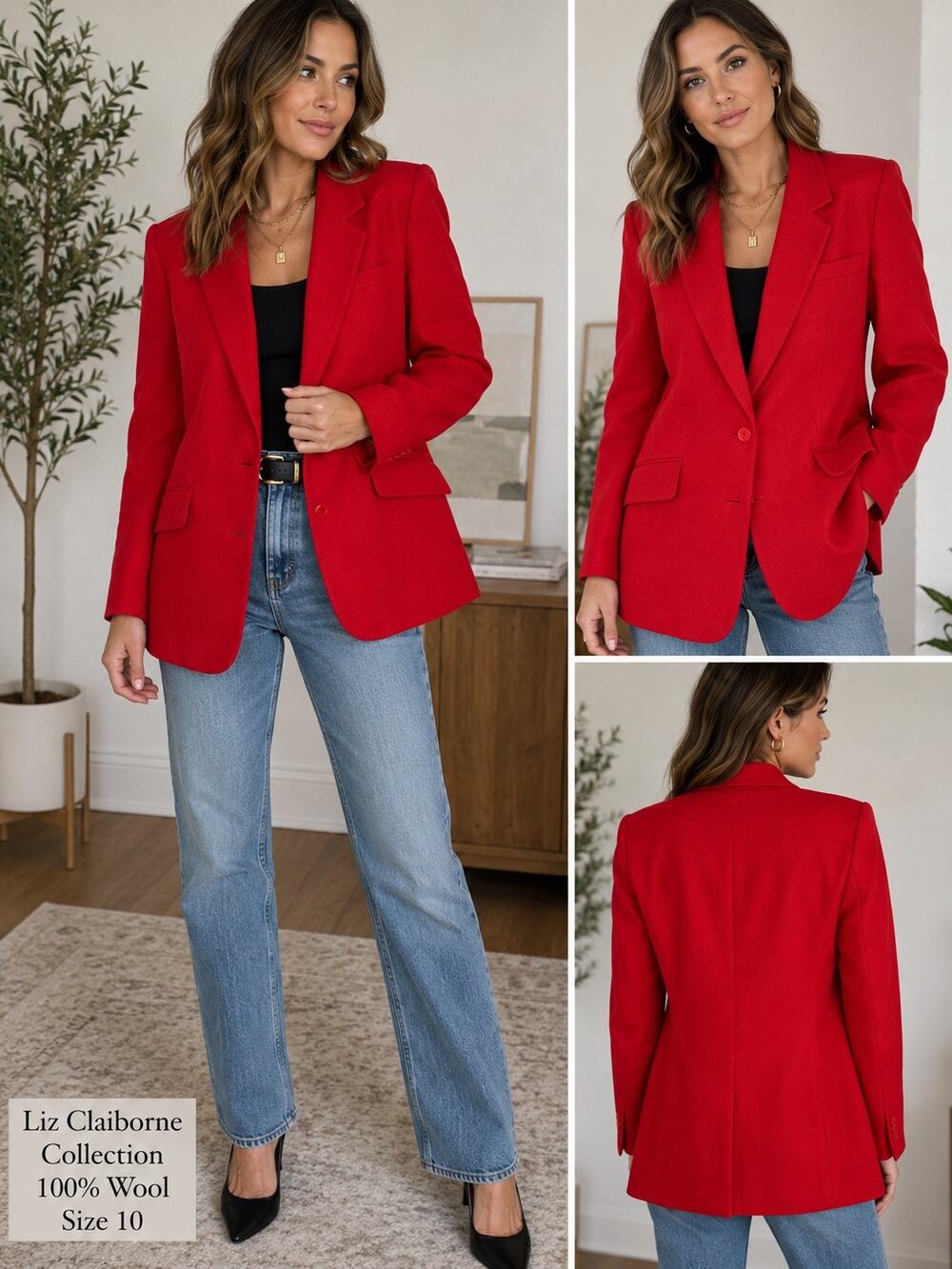 Vintage Liz Claiborne Collection 100% Wool Red Blazer | Women’s Size 10